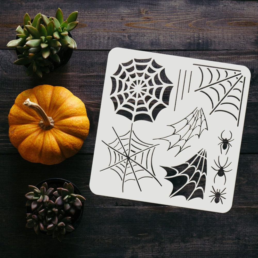 Spiderweb Stencil 11.8x11.8inch Reusable Spiderweb and Spider Stencil Spider Drawing Stencil DIY Arts and Crafts Spider Web