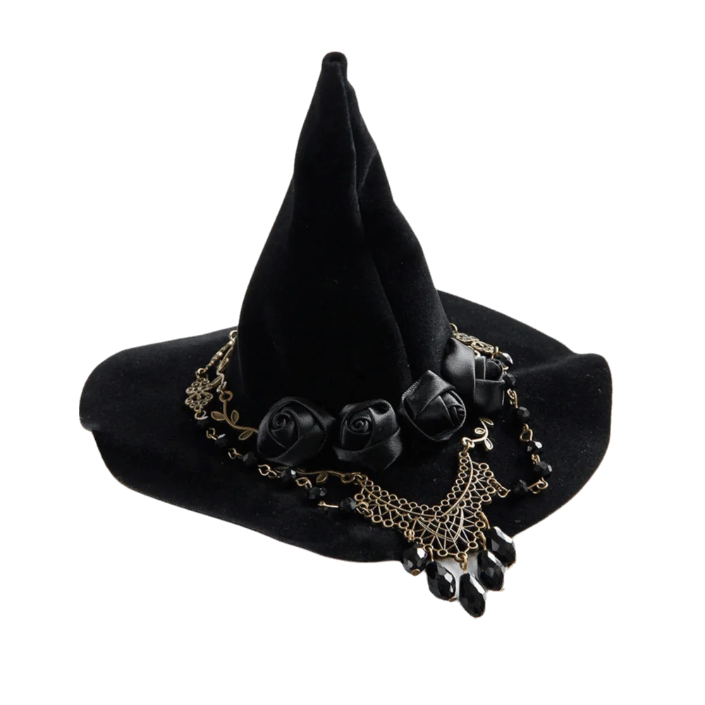 Flower Witch Hat Hair Clip Skull Spider Gothic Style Halloween Hair Clip Headdress Dark Black Witch Hairpins Cosplay