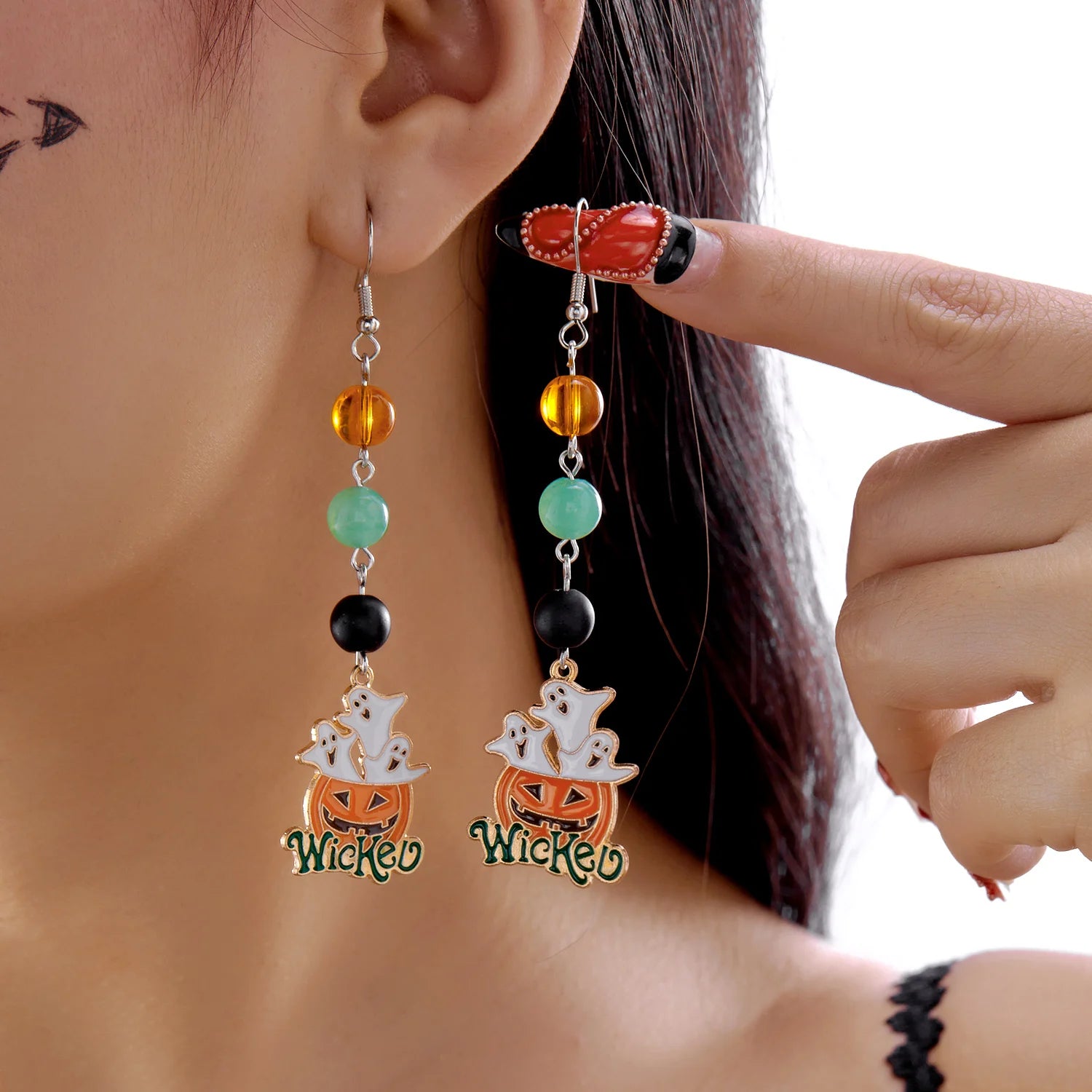 Halloween Pumpkin Dangle Earrings for Women Crystal Zircon Ghost Spider Long Tassel Dripping Oil Earring Party Festival Jewelry