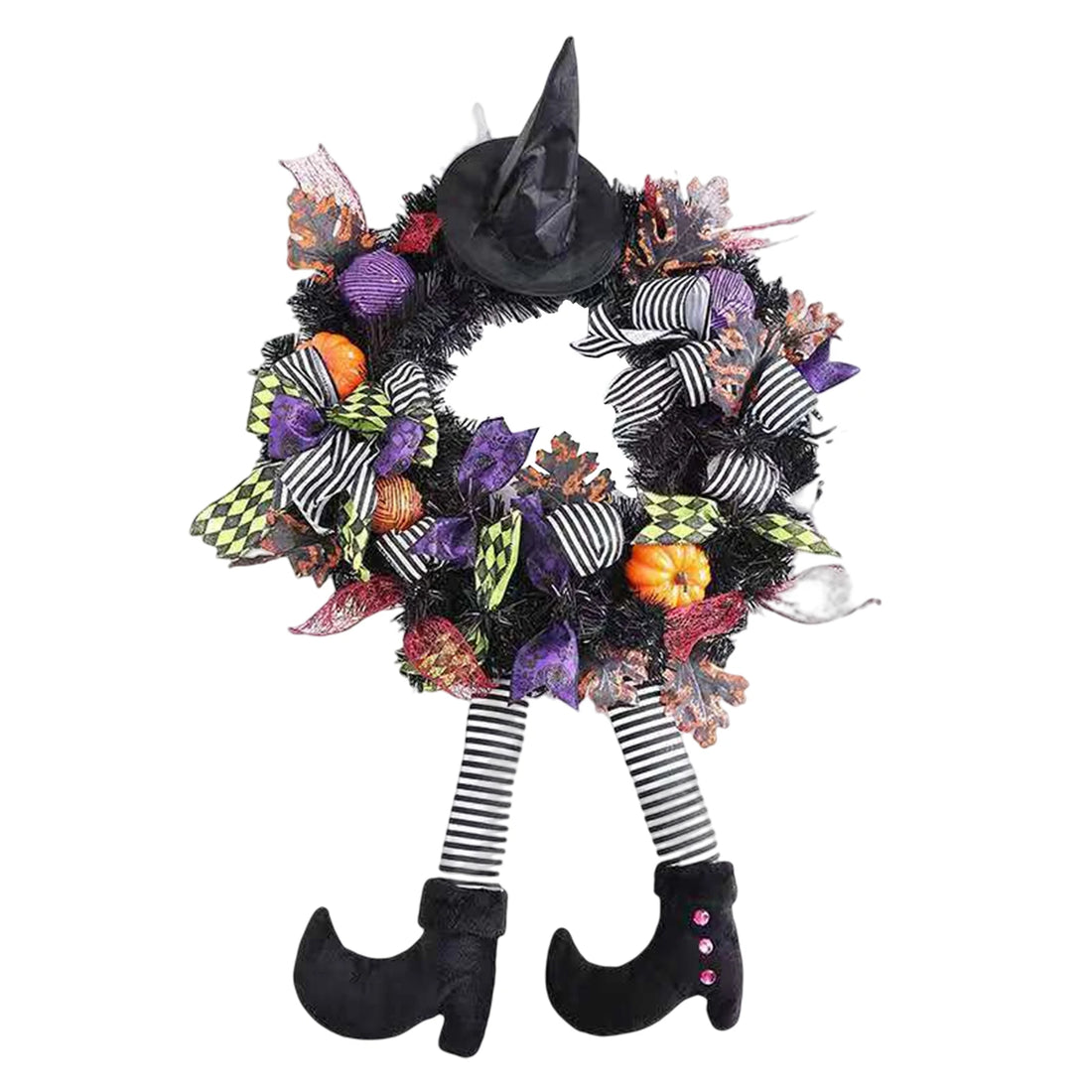 Halloween Wreath Long Legged Wicked Witch Front Door Garlands Decor Hat Leg Mesh Halloween Decorations Wall Hanging Pendant