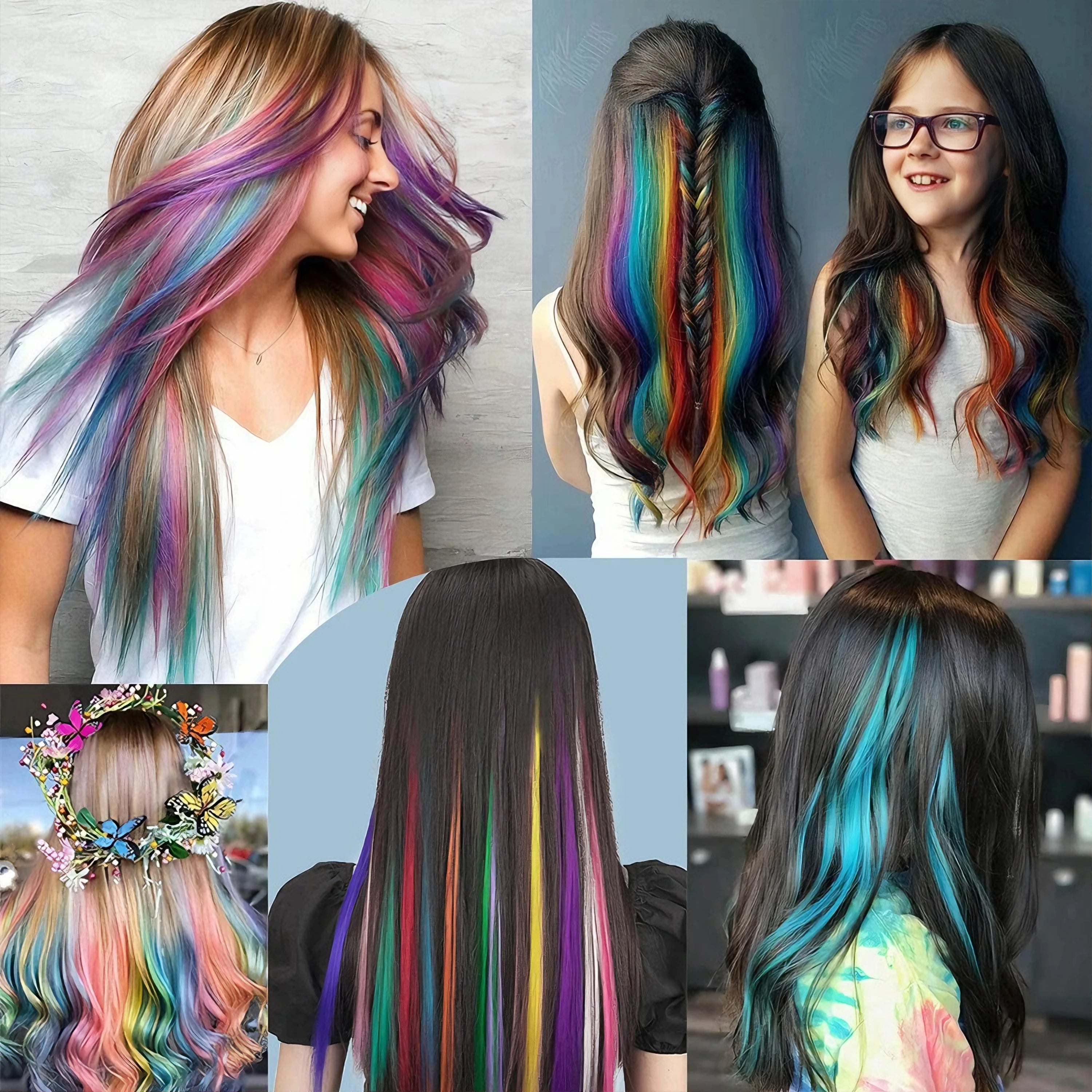 Hair Extensions Clip in 22 Inch Colored Hair Extensions Party Highlights Long Straight Synthetic Hairpieces for Women Kids Girls