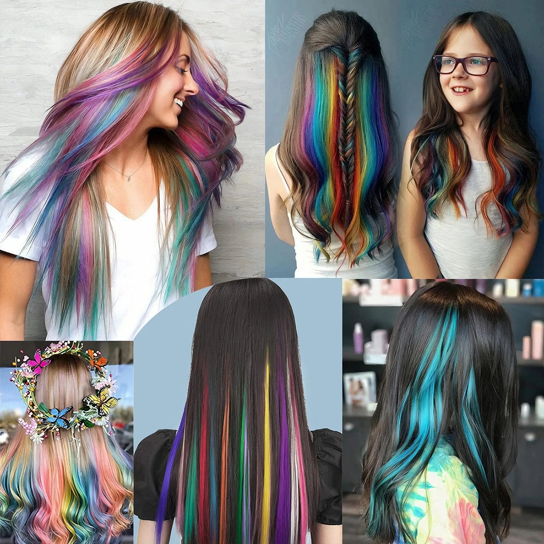 Hair Extensions Clip in 22 Inch Colored Hair Extensions Party Highlights Long Straight Synthetic Hairpieces for Women Kids Girls