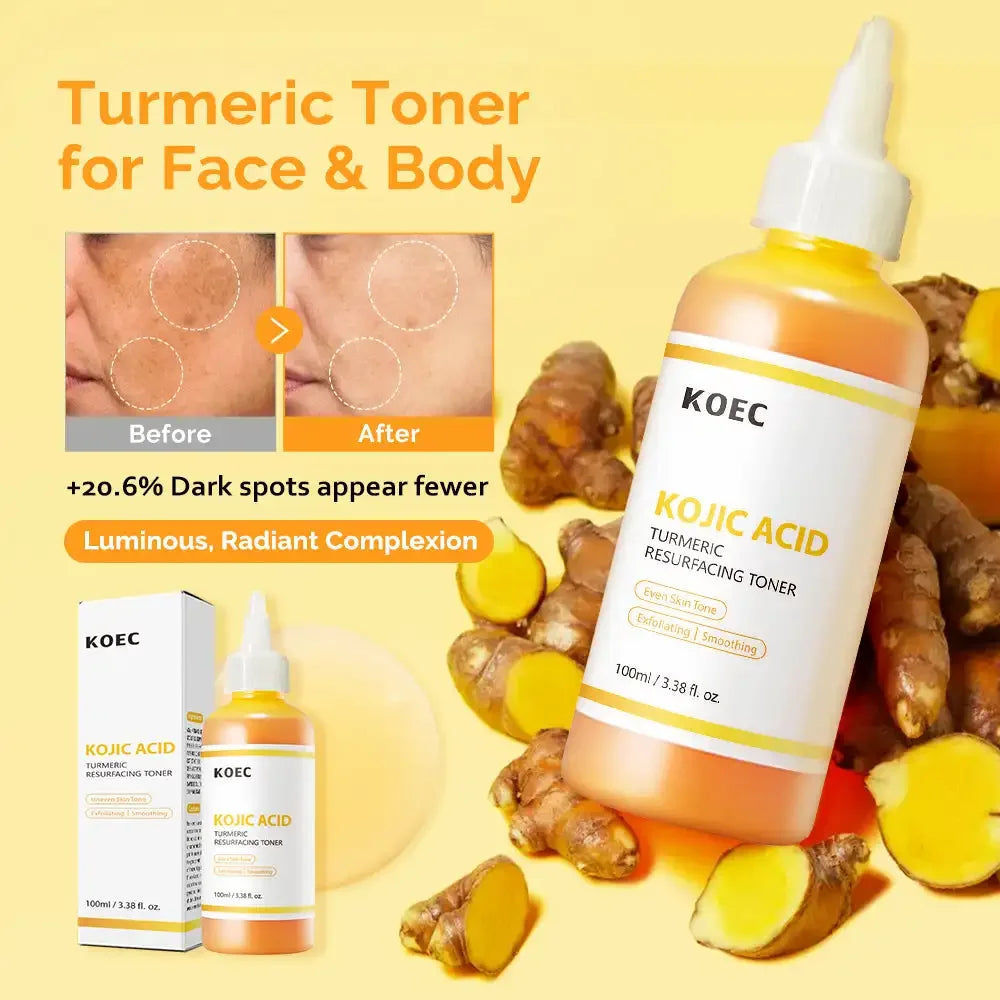 100ml KOEC Kojic Acid Turmeric Resurfacing Toner Exfoliating Smoothing Purifying Pores Even Skin Tone Refine Texture Antioxidant