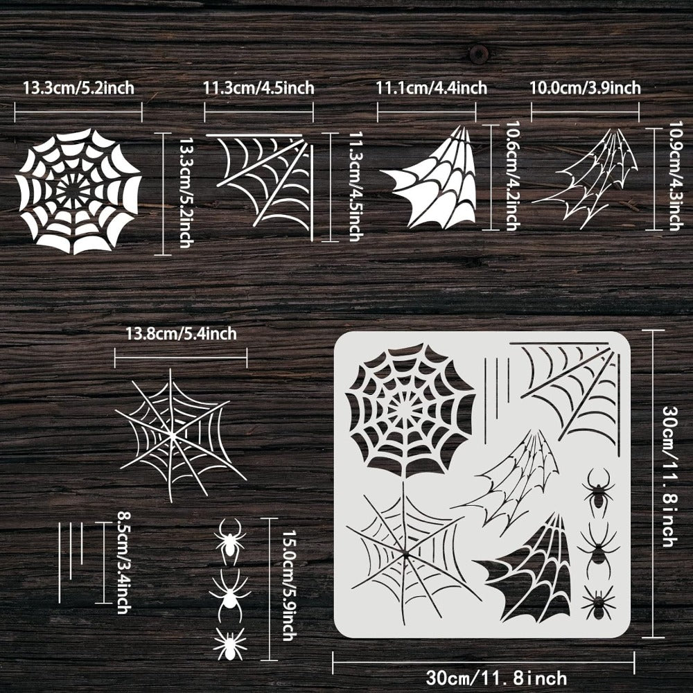 Spiderweb Stencil 11.8x11.8inch Reusable Spiderweb and Spider Stencil Spider Drawing Stencil DIY Arts and Crafts Spider Web