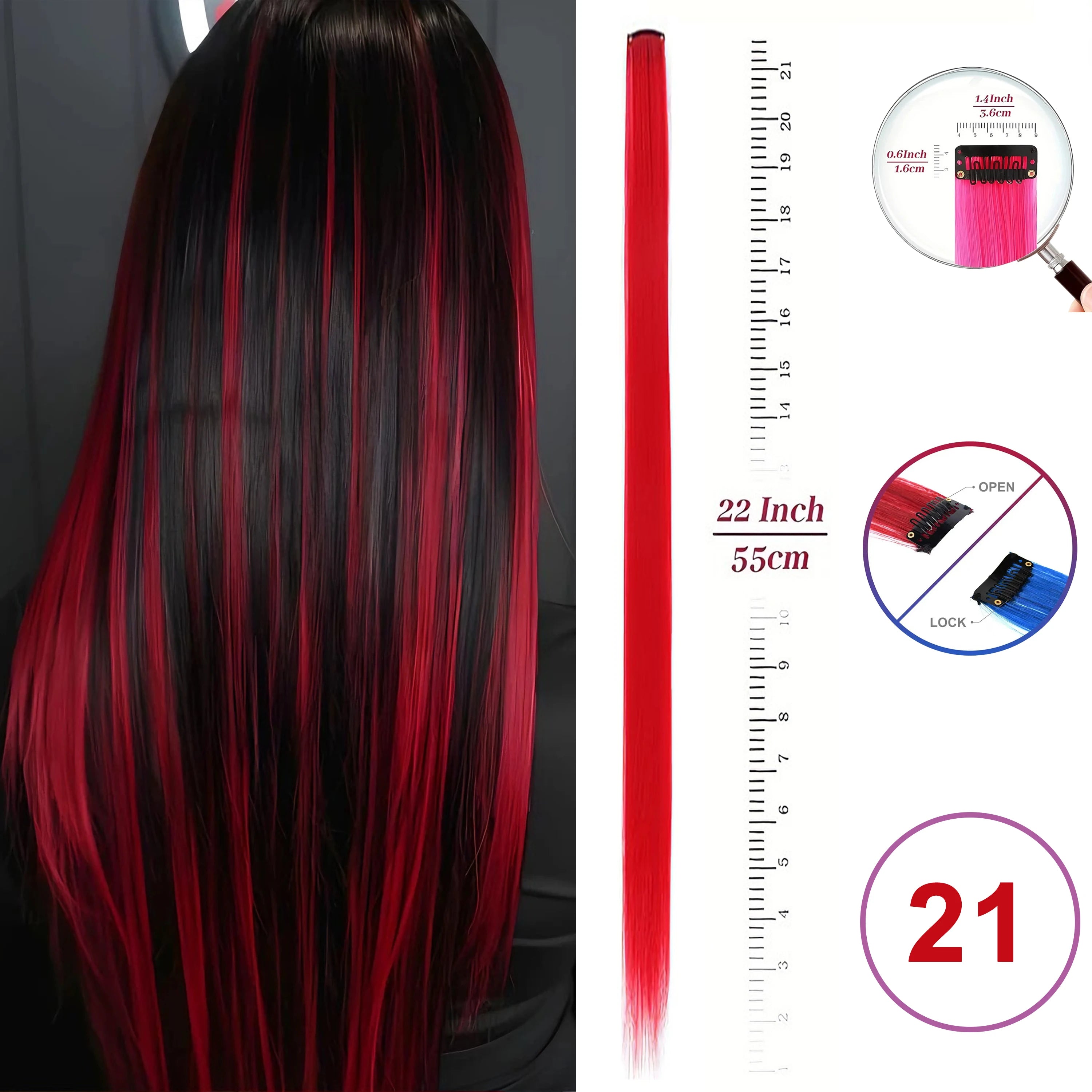Hair Extensions Clip in 22 Inch Colored Hair Extensions Party Highlights Long Straight Synthetic Hairpieces for Women Kids Girls