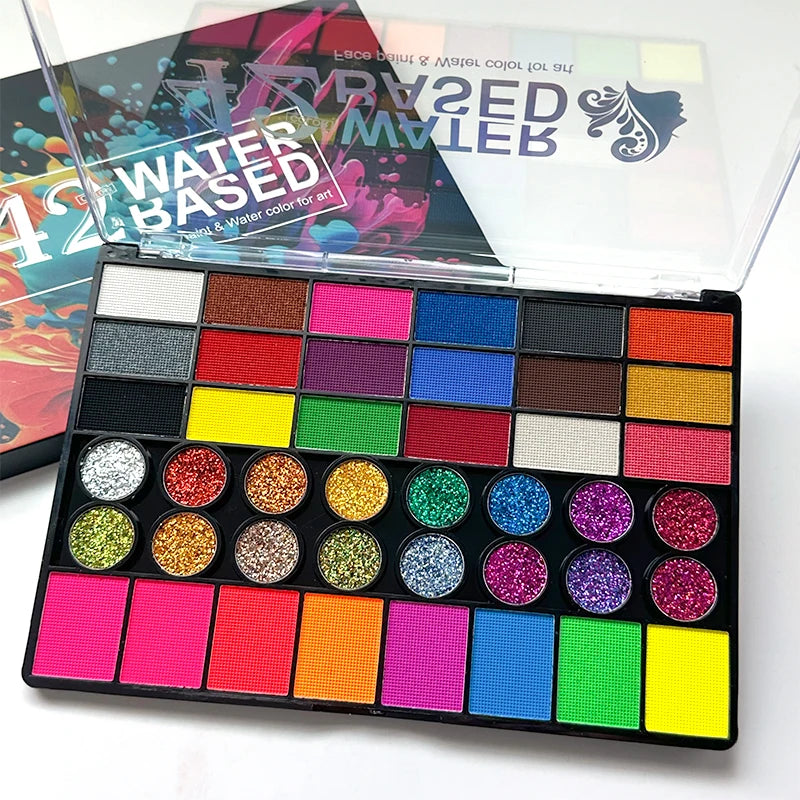 Painted 42 Colors Face Paint Kit for Kids, Non-Toxic Water Activated Face Paint Palette with Brushes, For Carnival, Halloween