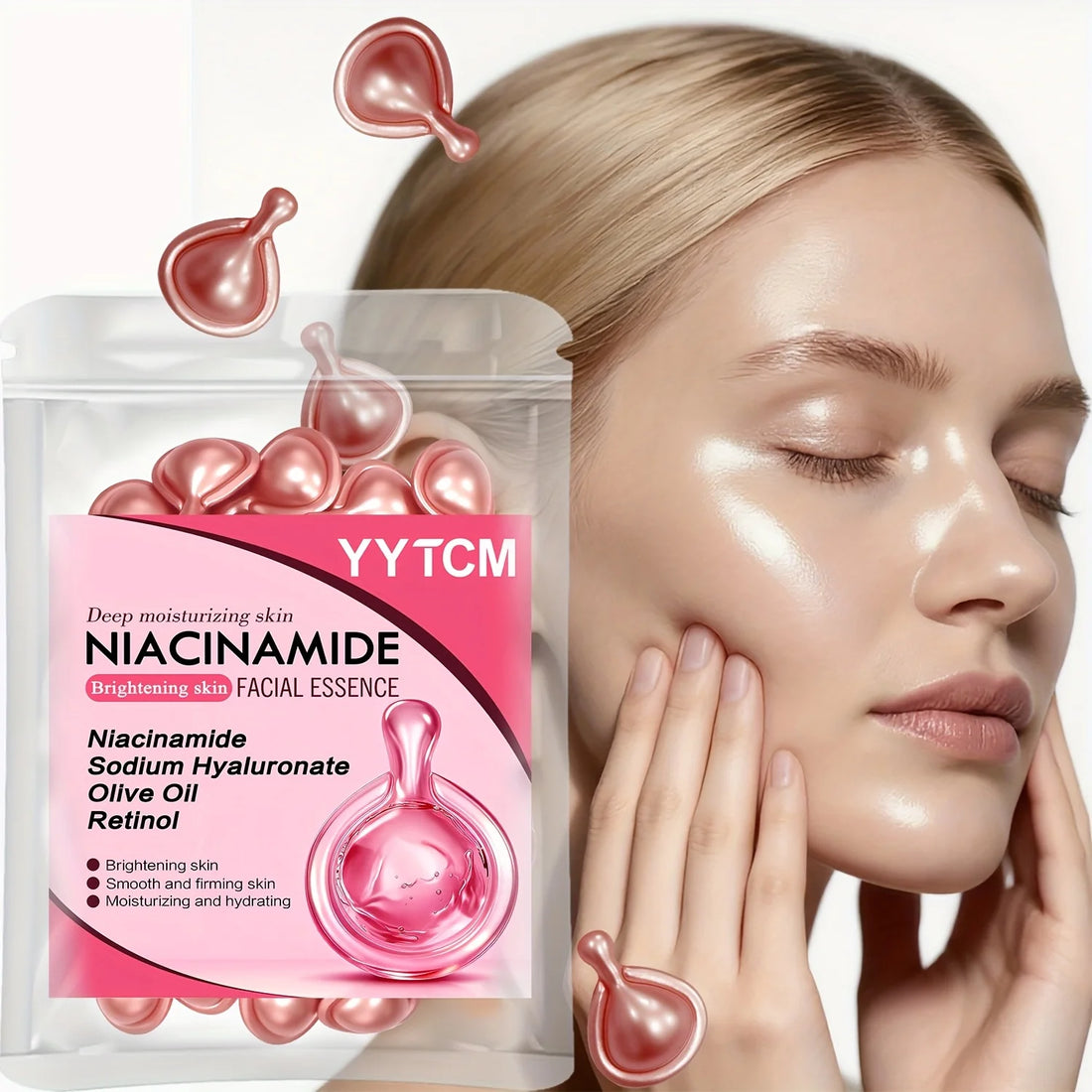 Niacinamide Facial Essence Capsules, Containing Retinol, Olive Fruit Oil, Gardenia Extract, Brighten Skin Tone, Moisturize and Hydrate, Smooth and Refine Skin (0.5Gx30 Capsules)/Bag-1 Bag