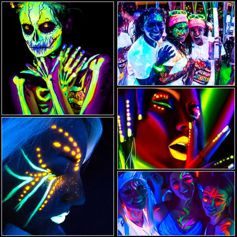 12pcs UV Neon Face Body Paint Kit,Fluorescent Glow in The Dark Face Paint Crayons Sticks for Mardi Halloween Masquerade Makeup