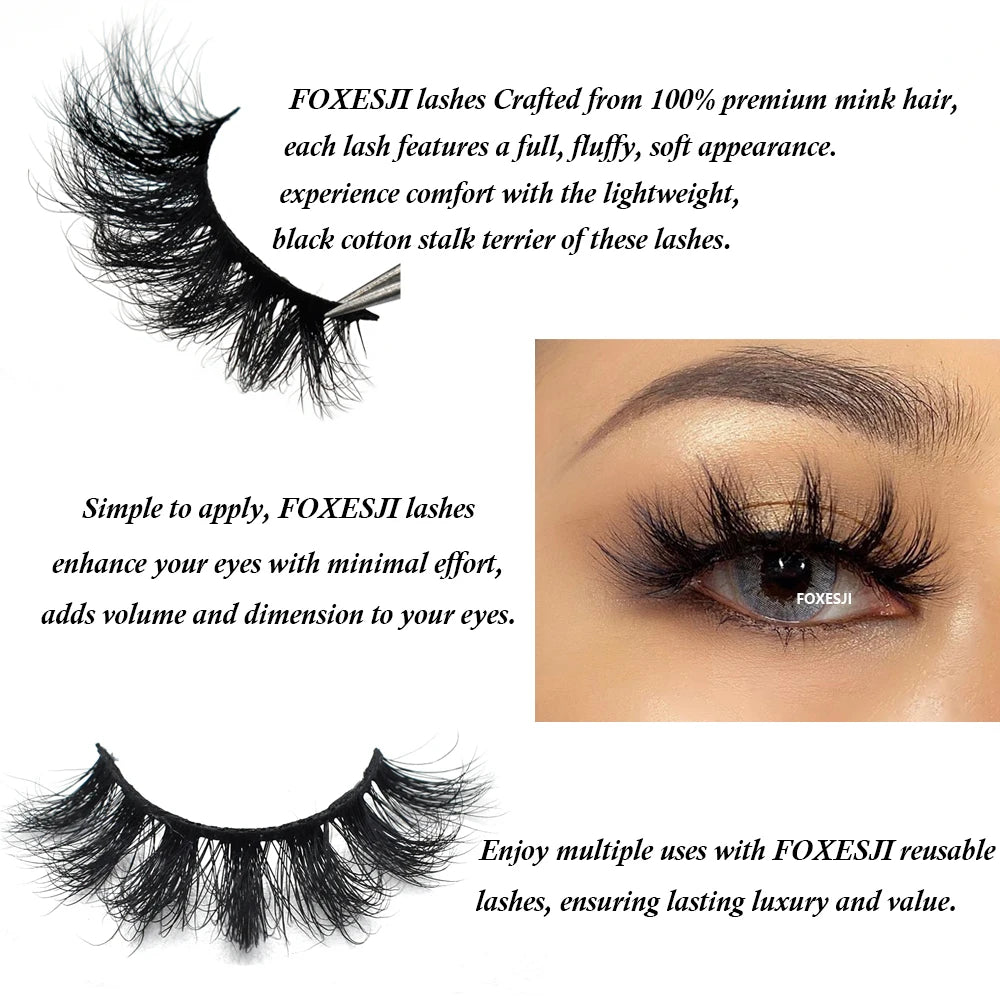 FOXESJI Lashes 3D Mink Eyelashes Natural Long Fluffy Dramatic Strip Eye Lashes Eyelash Extension Soft False Eyelashes Makeup