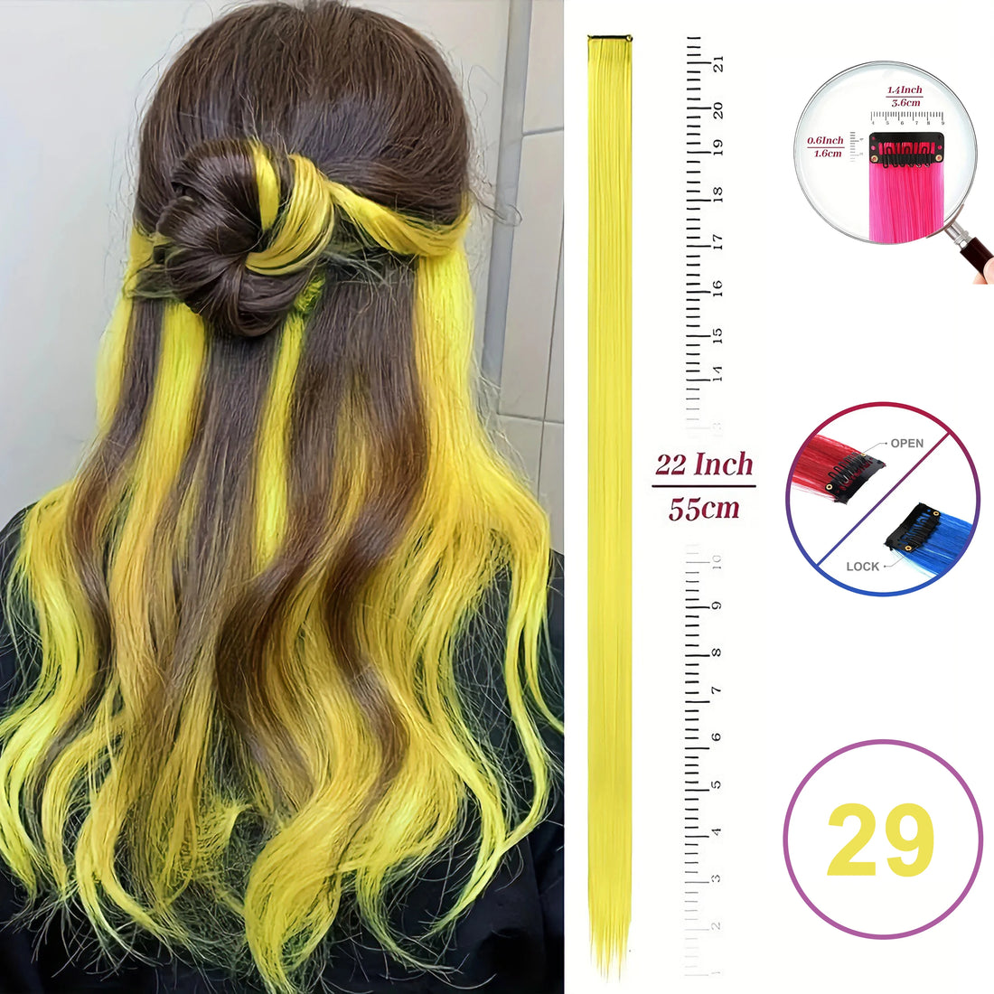 Hair Extensions Clip in 22 Inch Colored Hair Extensions Party Highlights Long Straight Synthetic Hairpieces for Women Kids Girls