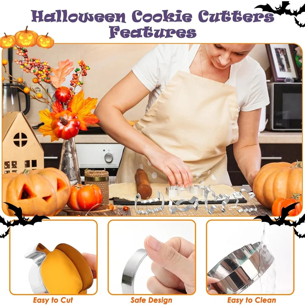 12PCS Halloween Cookie Molds Stainless Steel Cartoon Cookie Molds Bat Shape DIY Decorative Molds Baking Molds Kitchen BakingTooL