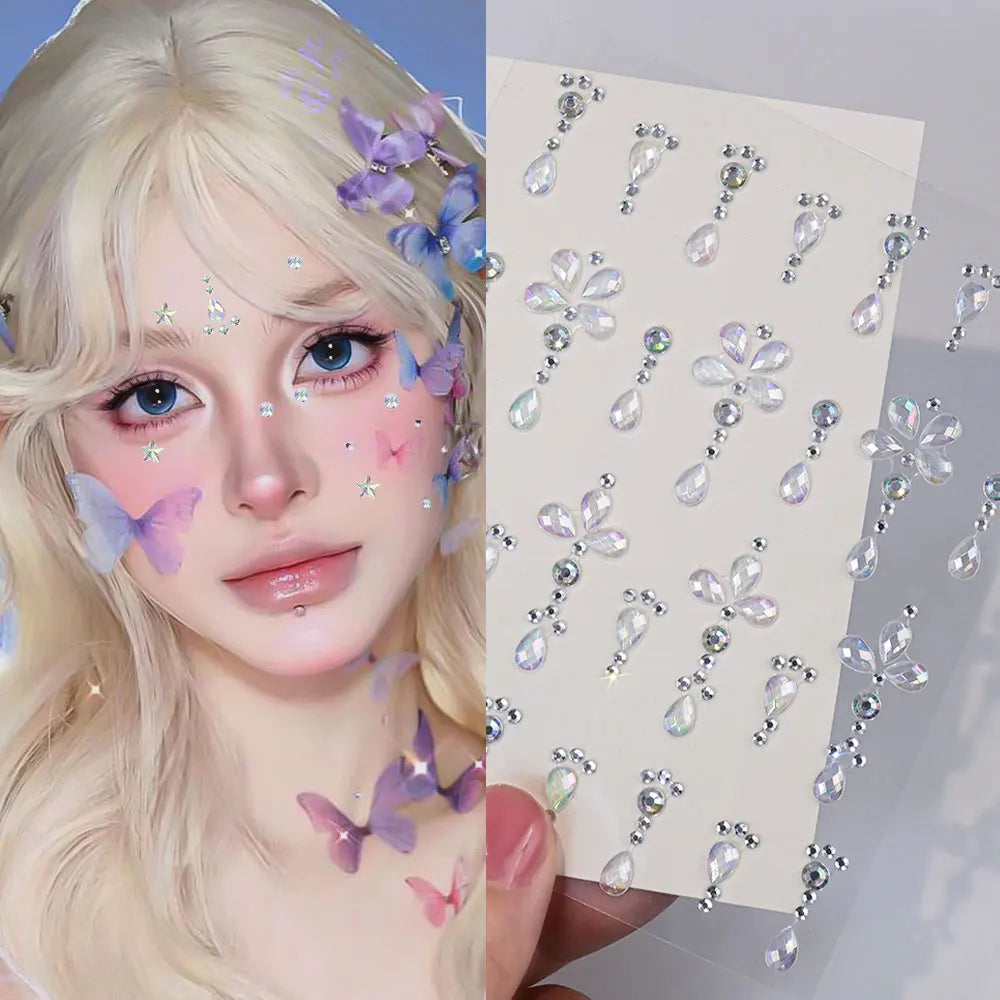 1pcs Laser Sparkle Stars Diamond/Pearls Face Gems Stickers Heart Moon Shape Rhinestones for Eyes/Face Stickers Temporary Tattoos