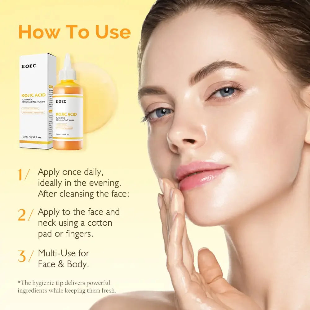 100ml KOEC Kojic Acid Turmeric Resurfacing Toner Exfoliating Smoothing Purifying Pores Even Skin Tone Refine Texture Antioxidant