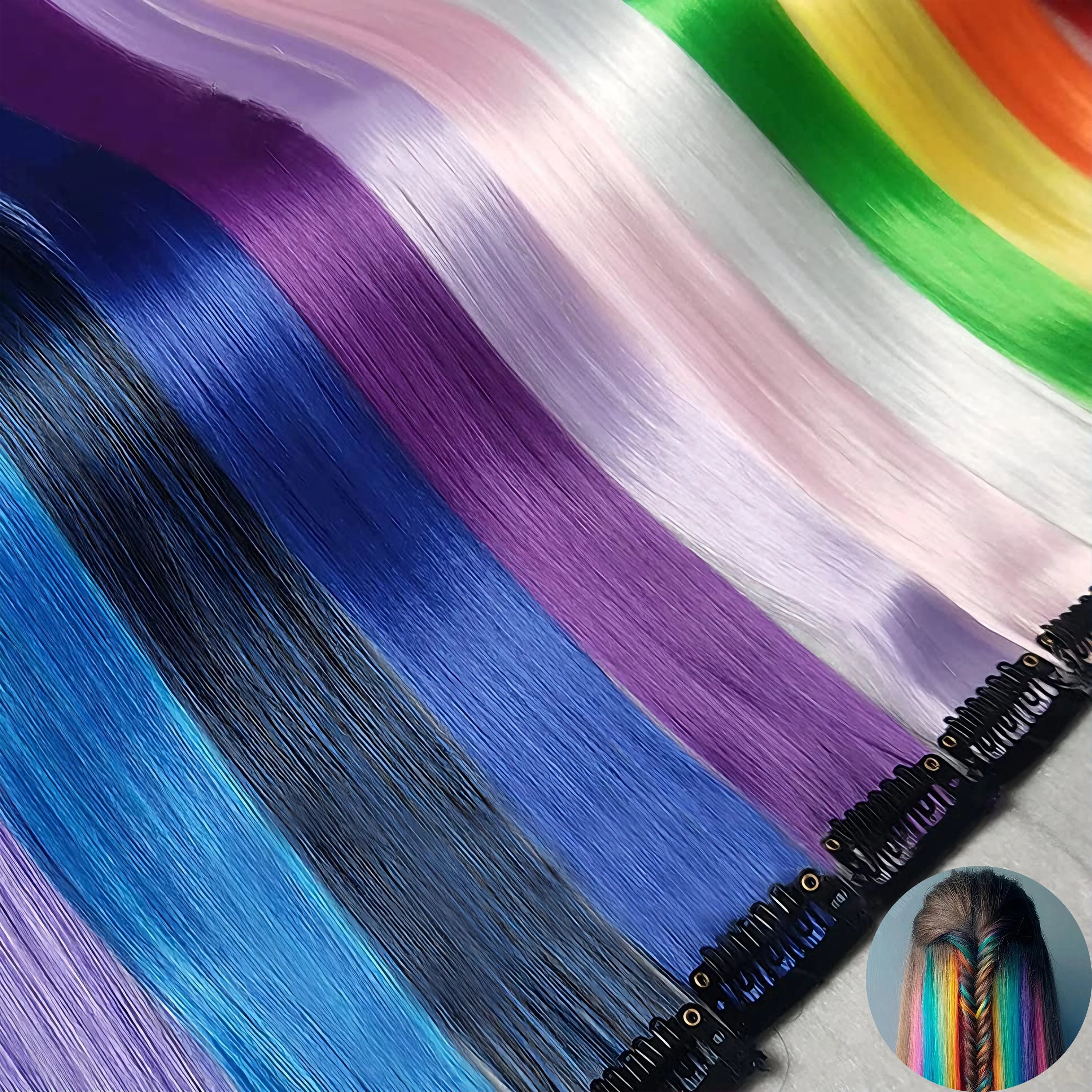 Hair Extensions Clip in 22 Inch Colored Hair Extensions Party Highlights Long Straight Synthetic Hairpieces for Women Kids Girls