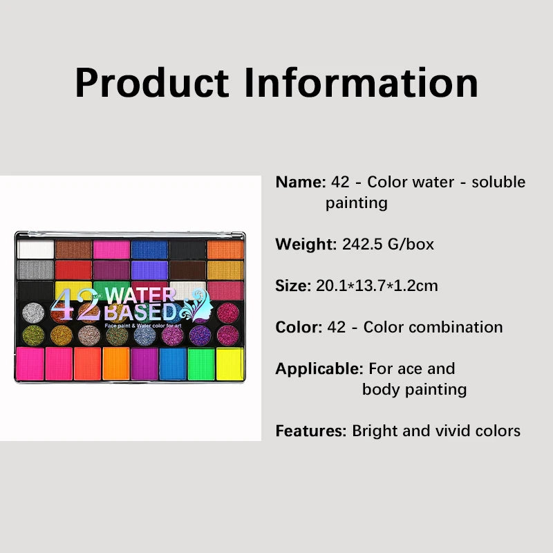 Painted 42 Colors Face Paint Kit for Kids, Non-Toxic Water Activated Face Paint Palette with Brushes, For Carnival, Halloween
