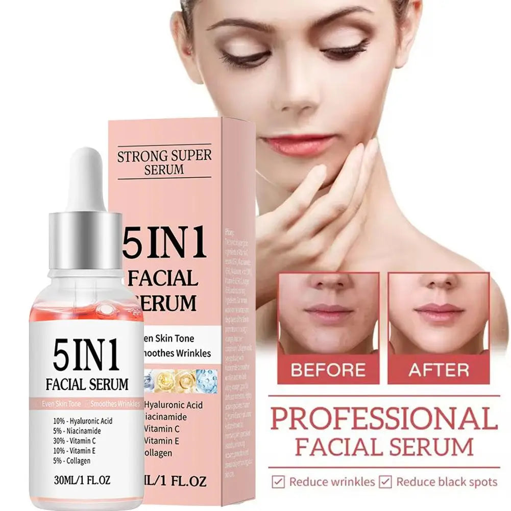 5-in-1 Hydrating Facial Serum for Fine Lines bottle and dropper detail
