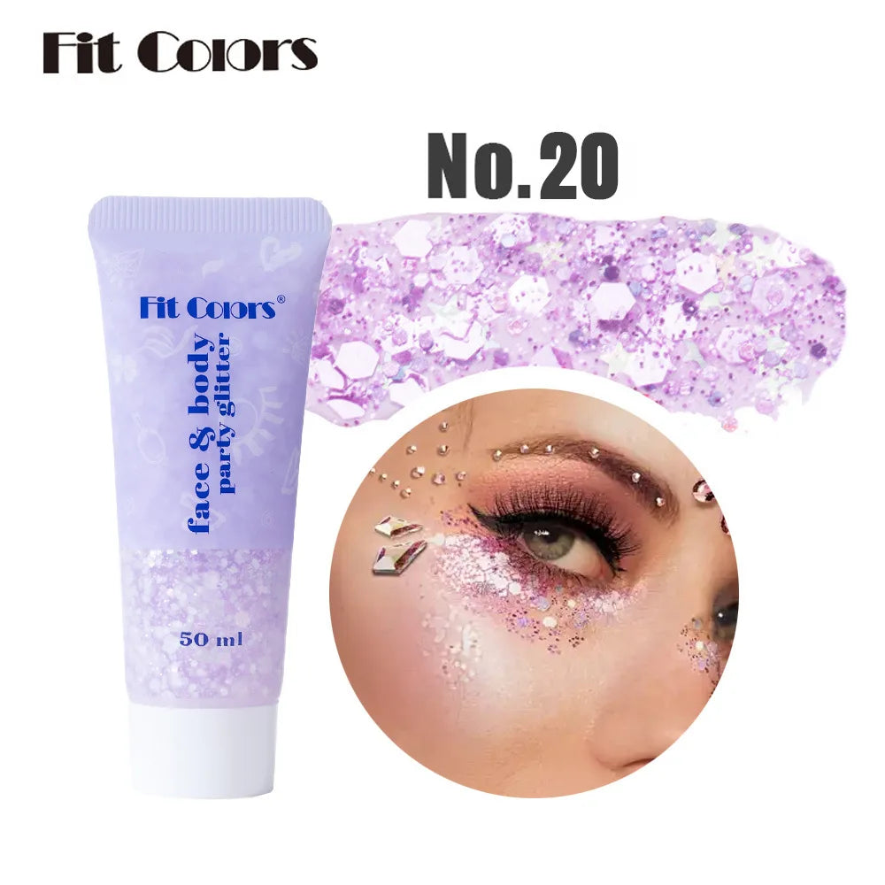 20 Colors Body Glitter Gel Mermaid's Scale Chunky Glitter Sequins Gel  for Face Body Hair Nail Christmas and Party