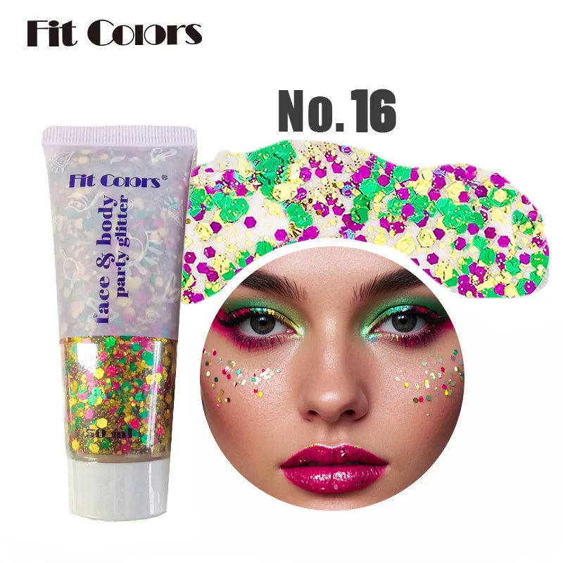 20 Colors Body Glitter Gel Mermaid's Scale Chunky Glitter Sequins Gel  for Face Body Hair Nail Christmas and Party