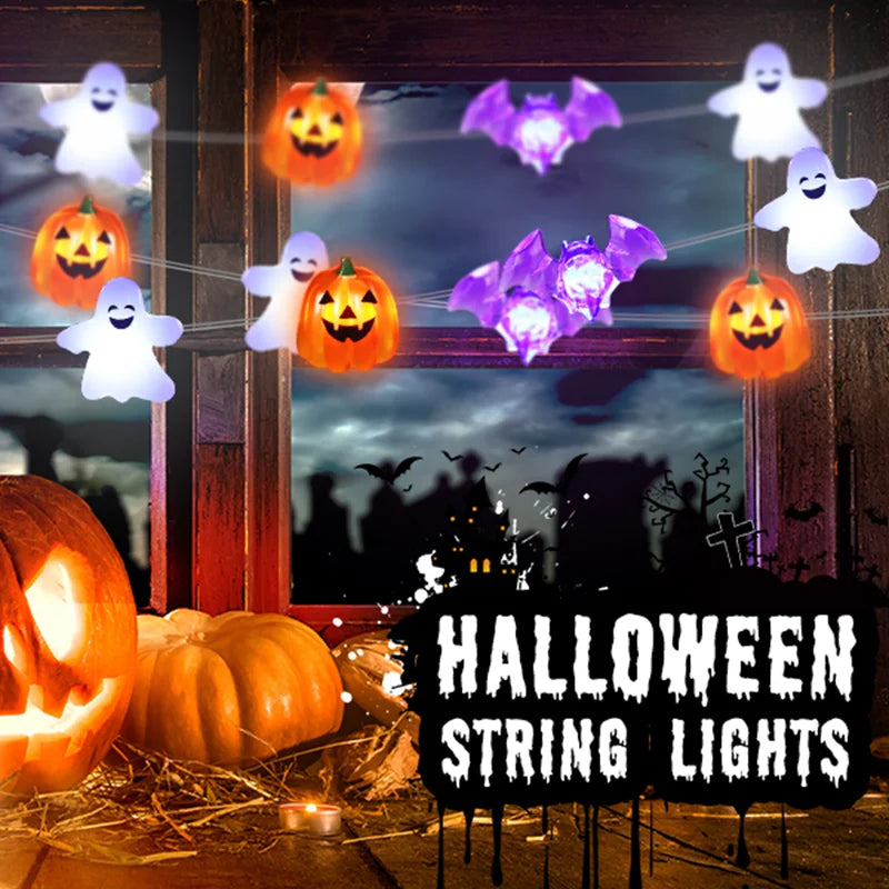 1pc 20/30 LED Halloween Copper Wire String Light With Mini Ghost Pumpkin Bat Fairy Lamp For Home Halloween Party Festival Decor