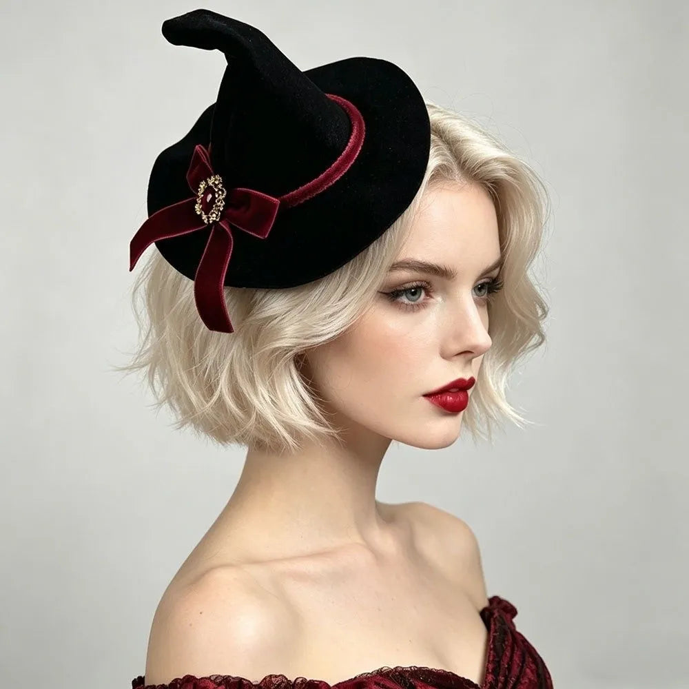 Flower Witch Hat Hair Clip Skull Spider Gothic Style Halloween Hair Clip Headdress Dark Black Witch Hairpins Cosplay