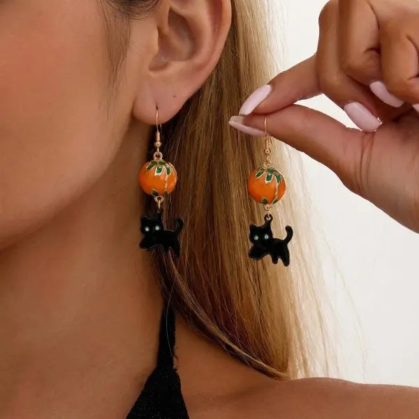 Halloween Pumpkin Dangle Earrings for Women Crystal Zircon Ghost Spider Long Tassel Dripping Oil Earring Party Festival Jewelry