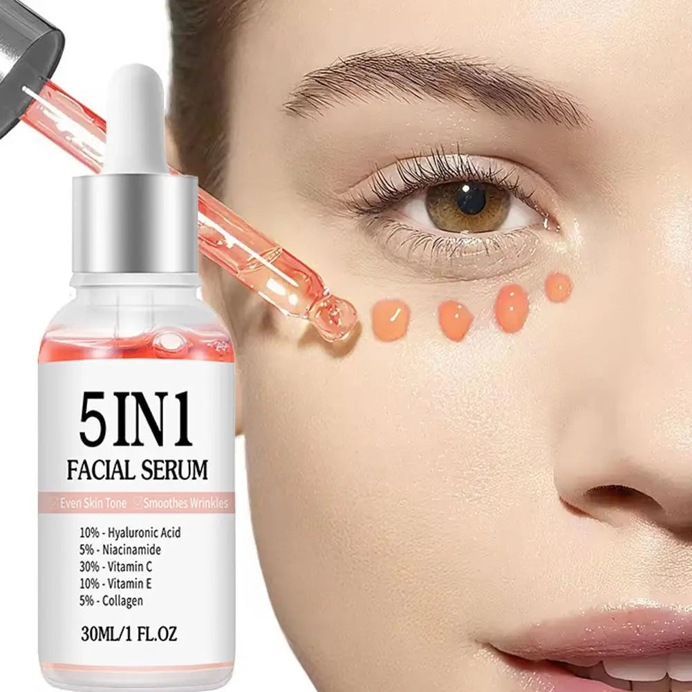 5-in-1 Hydrating Facial Serum for Fine Lines ingredient and benefit callouts