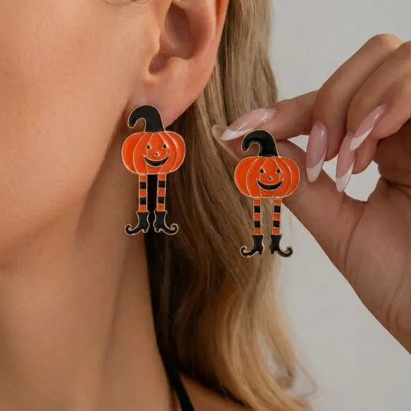 Halloween Pumpkin Dangle Earrings for Women Crystal Zircon Ghost Spider Long Tassel Dripping Oil Earring Party Festival Jewelry