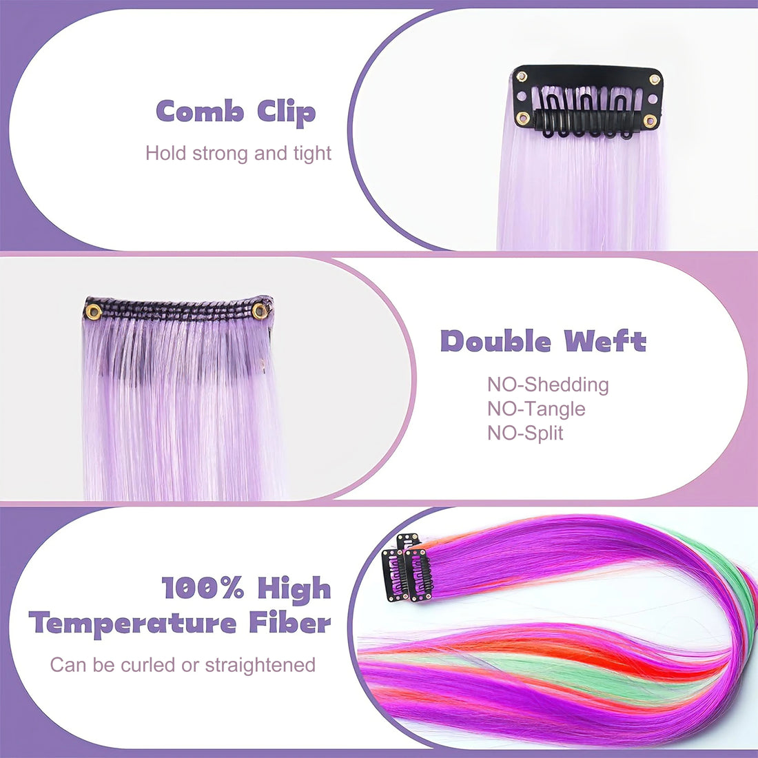 Hair Extensions Clip in 22 Inch Colored Hair Extensions Party Highlights Long Straight Synthetic Hairpieces for Women Kids Girls