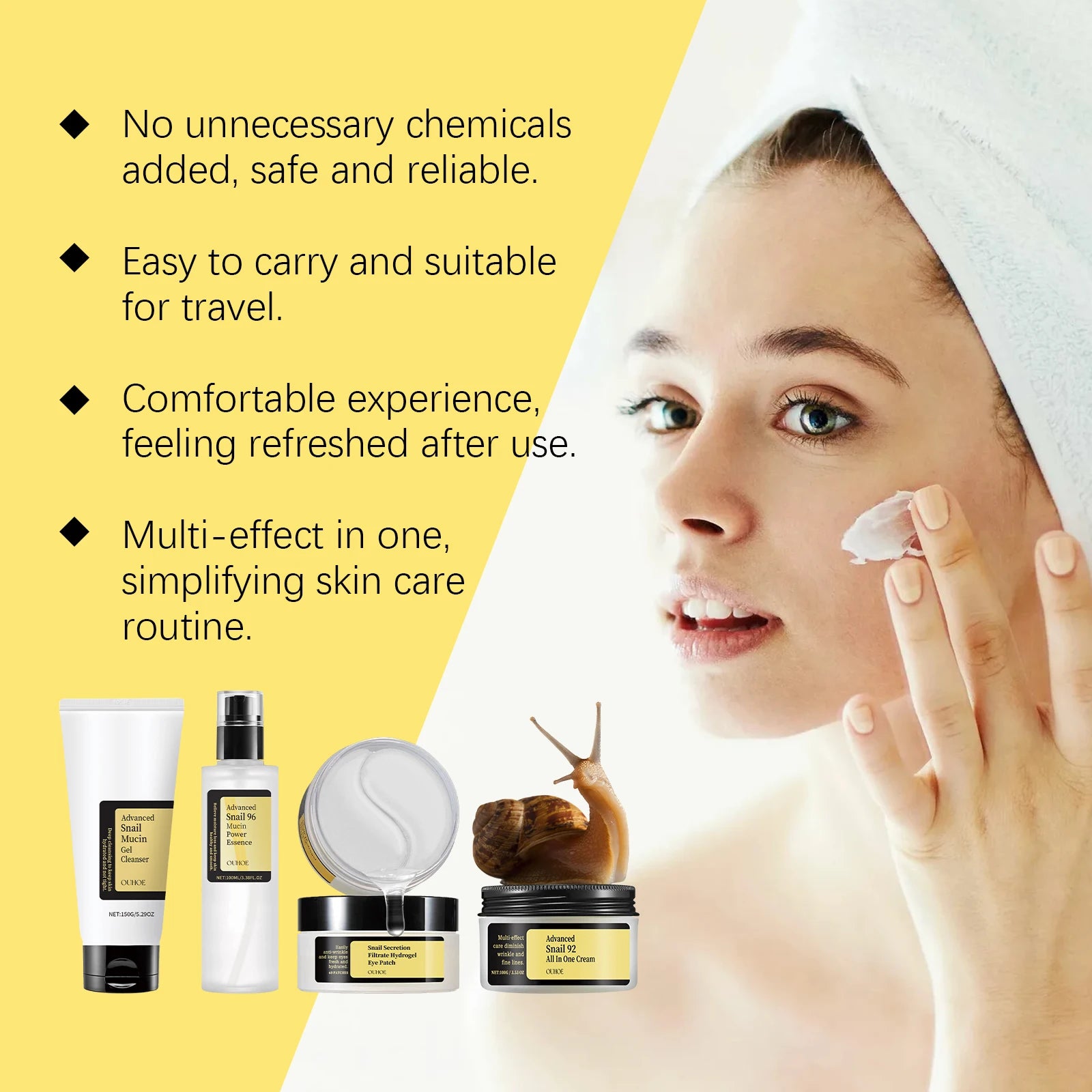 Snail Mucin Skincare Set 4-Step Glow Routine the individual products in the set
