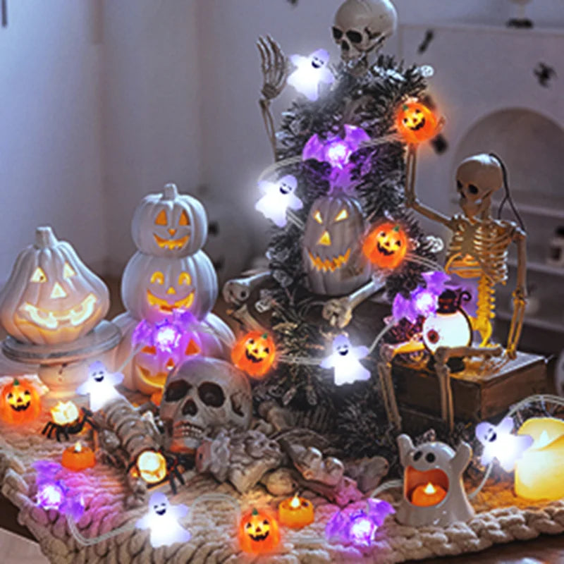 1pc 20/30 LED Halloween Copper Wire String Light With Mini Ghost Pumpkin Bat Fairy Lamp For Home Halloween Party Festival Decor