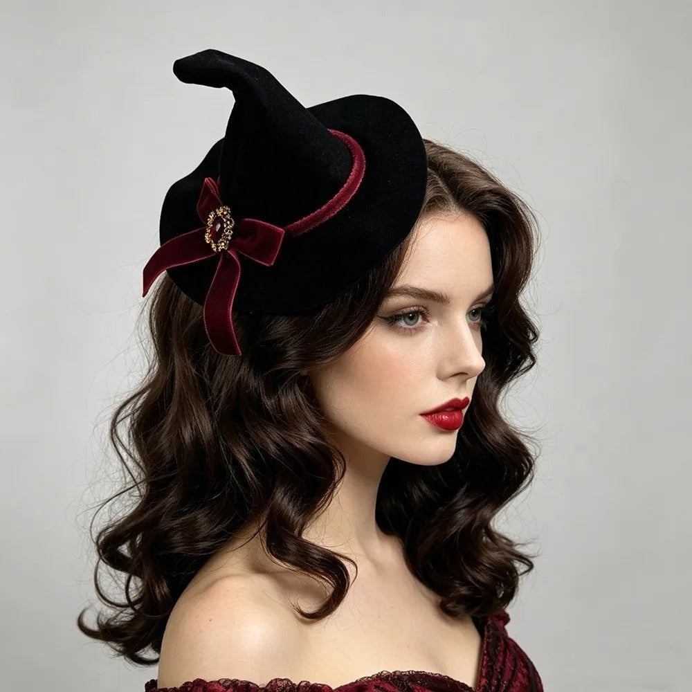 Flower Witch Hat Hair Clip Skull Spider Gothic Style Halloween Hair Clip Headdress Dark Black Witch Hairpins Cosplay