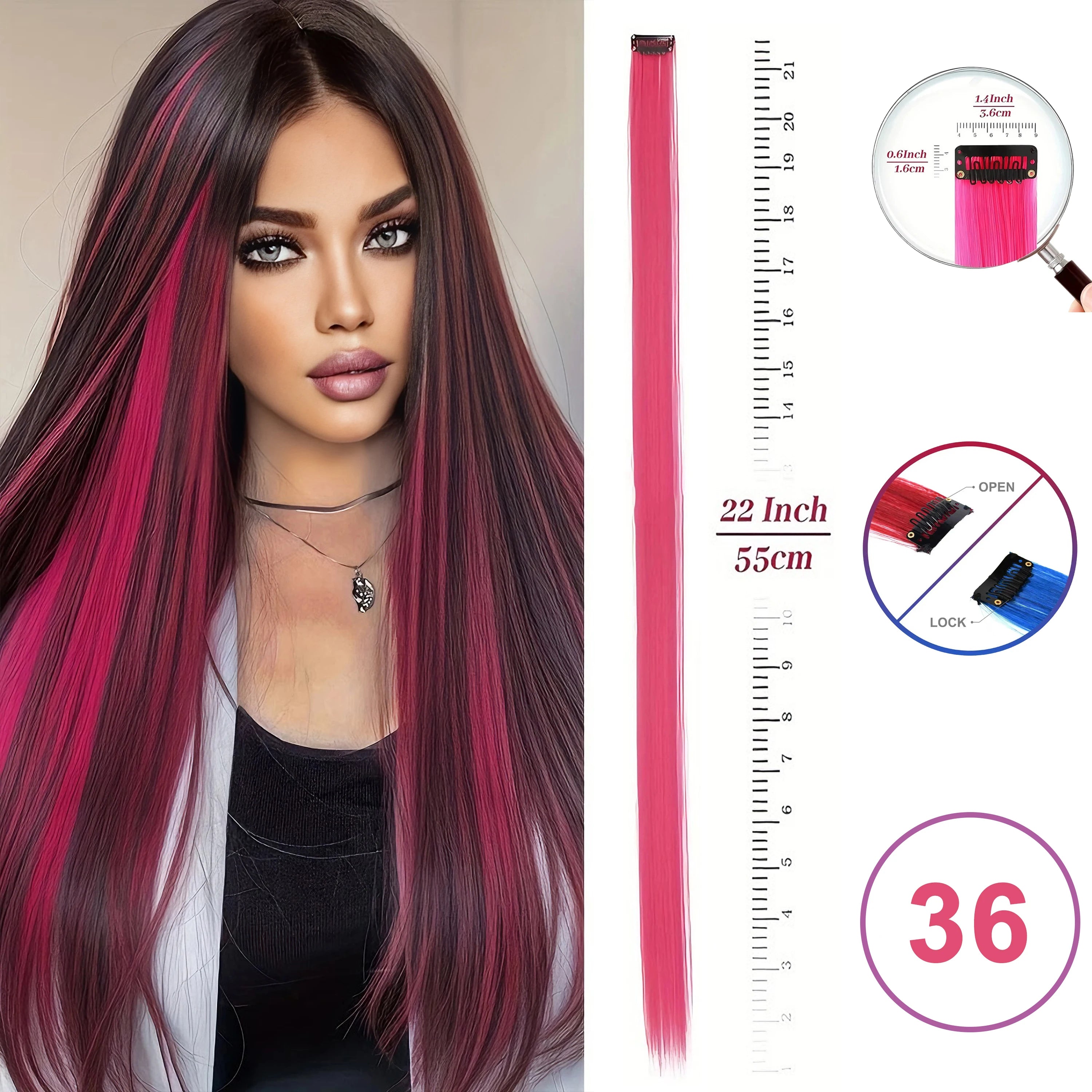 Hair Extensions Clip in 22 Inch Colored Hair Extensions Party Highlights Long Straight Synthetic Hairpieces for Women Kids Girls
