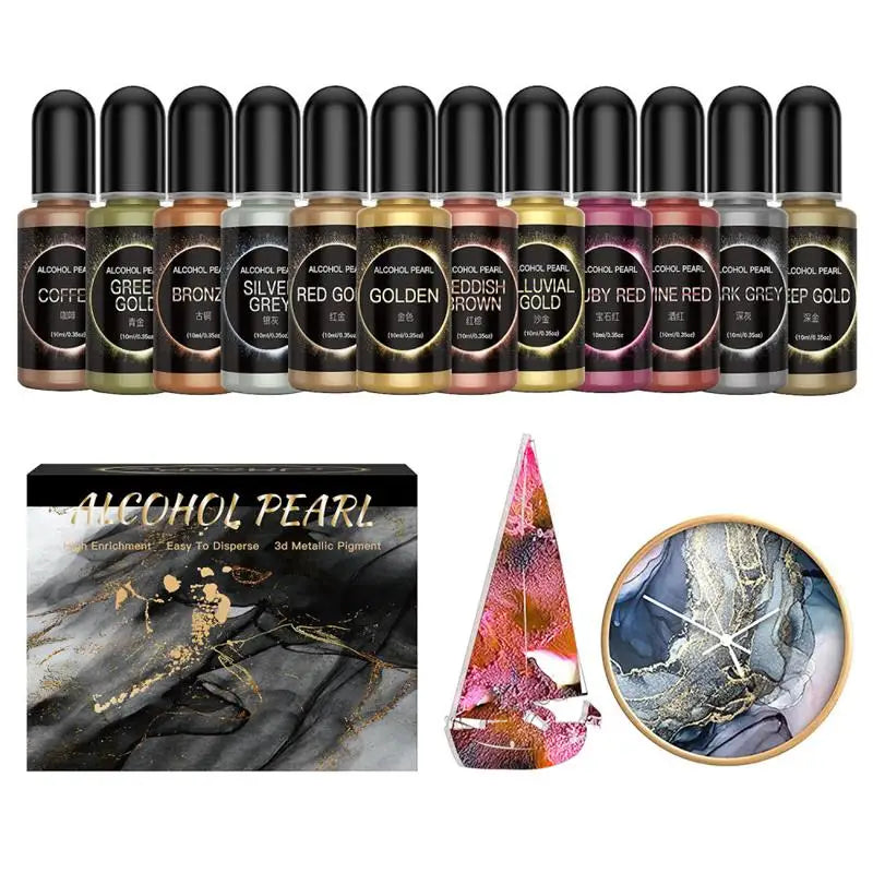 10ml Metallic Pearlescence Pigment Alcohol Liquid Art Ink Alcohol Diffusion DIY Resin Mold Colorant Dye Jewelry Making Supplies