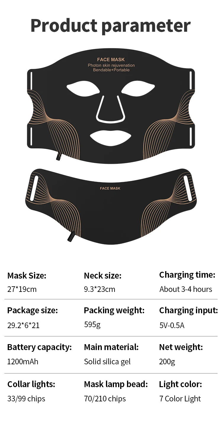 7-Color LED Face & Neck Mask Wireless Red Light Therapy Only mask no box variant
