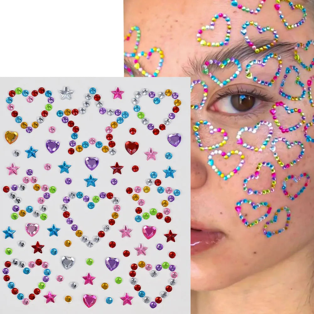 1pcs Laser Sparkle Stars Diamond/Pearls Face Gems Stickers Heart Moon Shape Rhinestones for Eyes/Face Stickers Temporary Tattoos