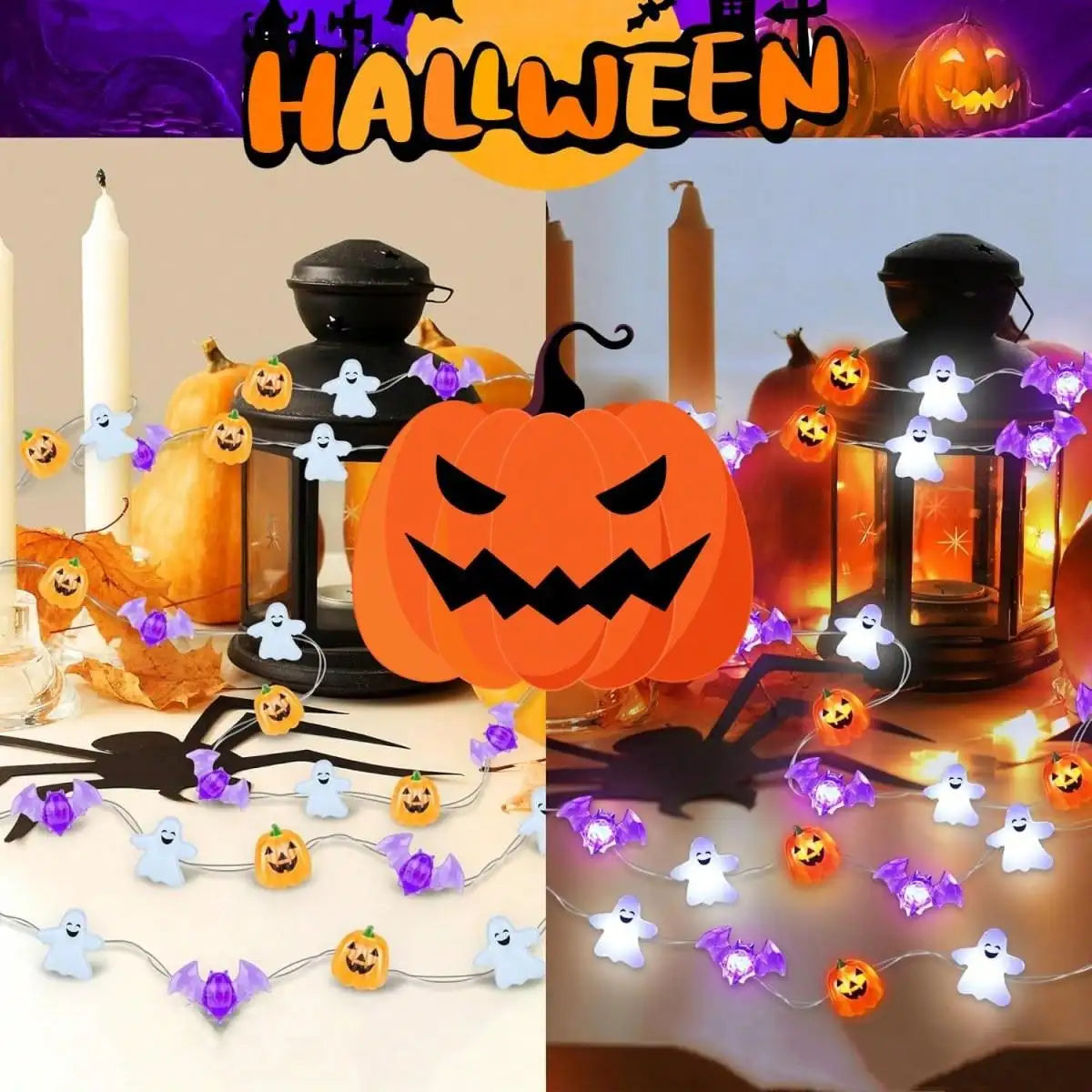1pc 20/30 LED Halloween Copper Wire String Light With Mini Ghost Pumpkin Bat Fairy Lamp For Home Halloween Party Festival Decor