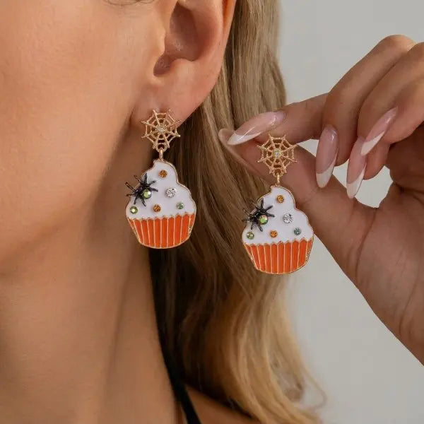 Halloween Pumpkin Dangle Earrings for Women Crystal Zircon Ghost Spider Long Tassel Dripping Oil Earring Party Festival Jewelry