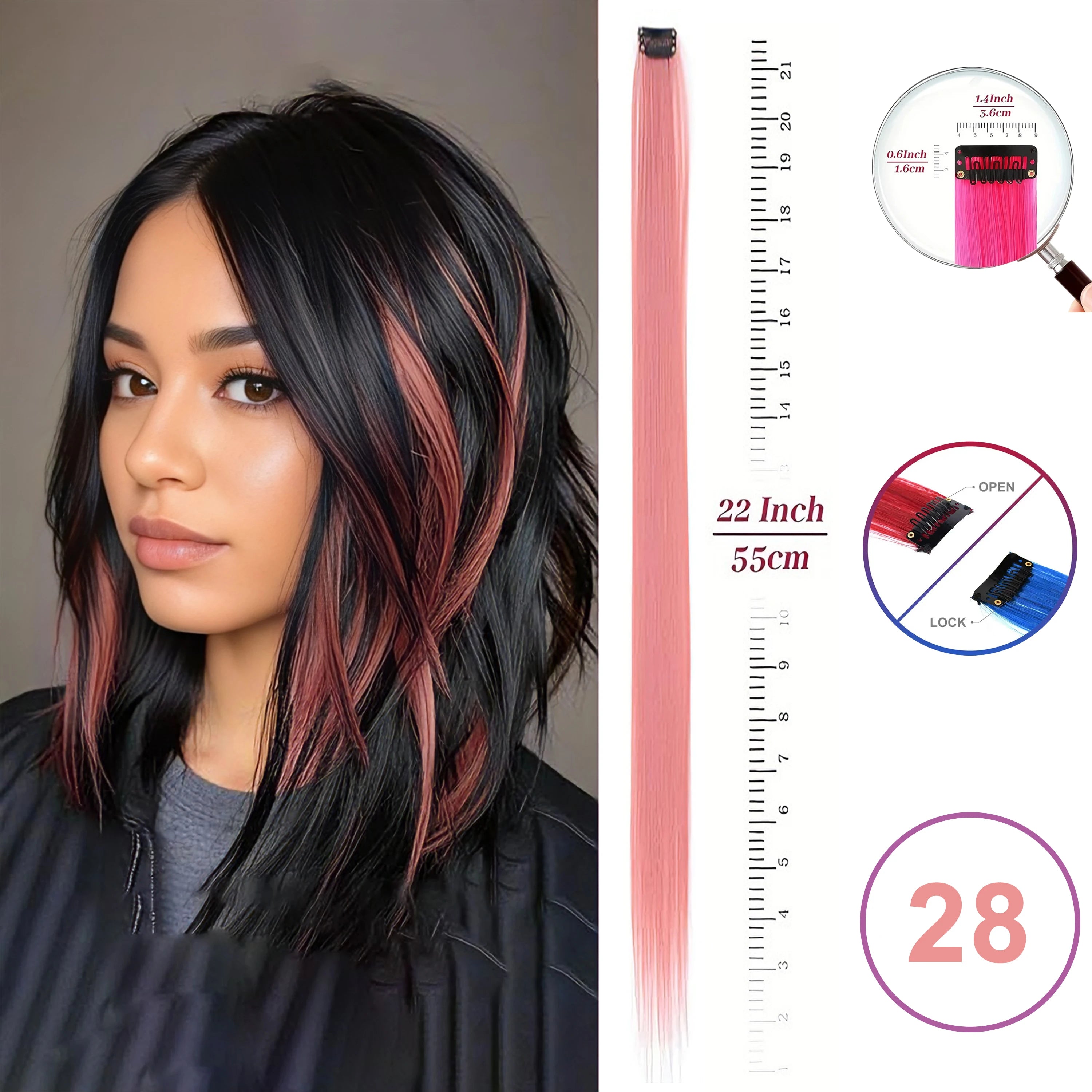 Hair Extensions Clip in 22 Inch Colored Hair Extensions Party Highlights Long Straight Synthetic Hairpieces for Women Kids Girls