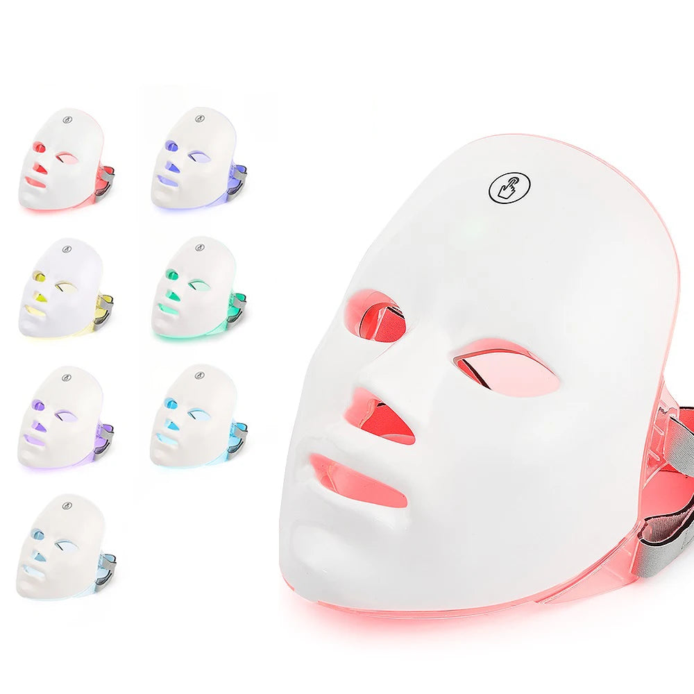 LED Facial Mask 7 Colors Neck Therapy Anti-Aging Care