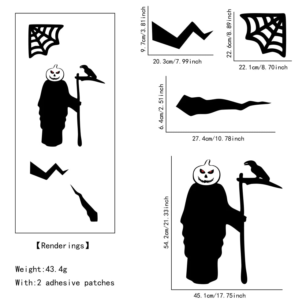 Halloween Decorations Room Door Stickers Window Decor Skeleton Hand Pumpkin DIY Window Stickers Ghost Devil Witch Hat Decor