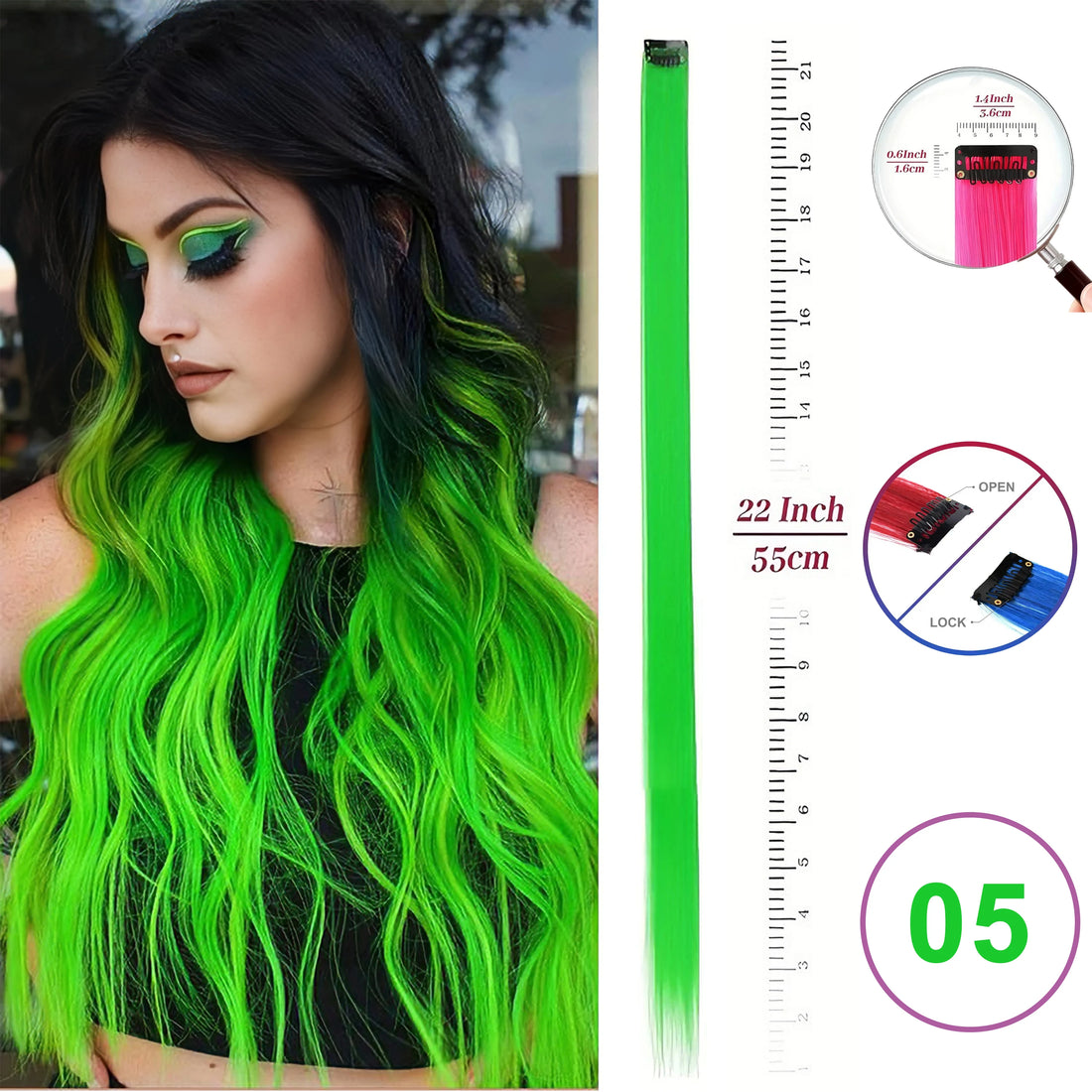 Hair Extensions Clip in 22 Inch Colored Hair Extensions Party Highlights Long Straight Synthetic Hairpieces for Women Kids Girls