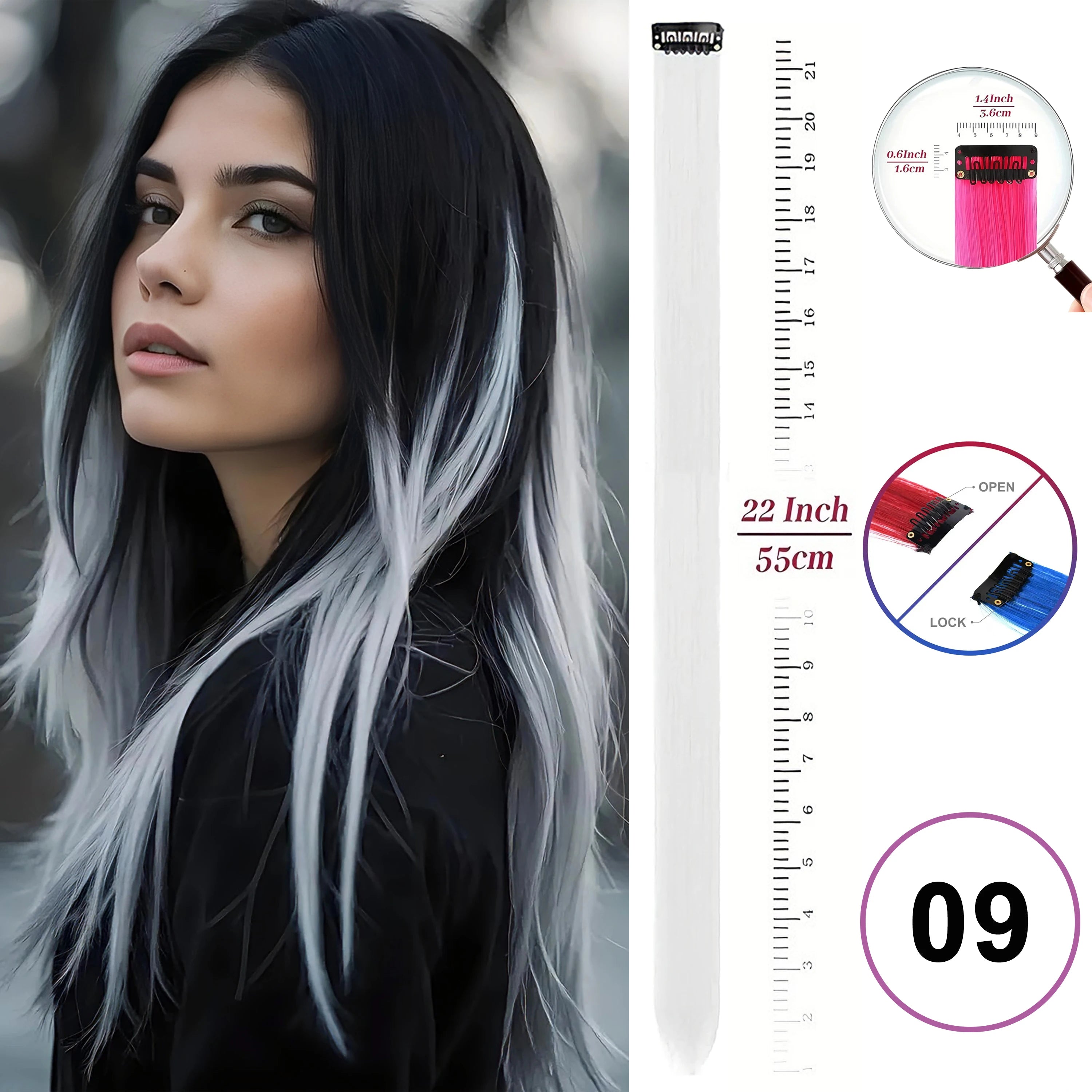 Hair Extensions Clip in 22 Inch Colored Hair Extensions Party Highlights Long Straight Synthetic Hairpieces for Women Kids Girls