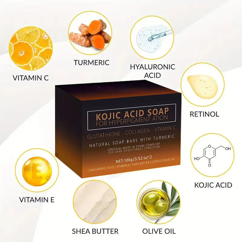 100g Kojic Acid Soap with Vitamin C,Turmeric, Retinol, Shea Butter, Vitamin E, Kojic Acid