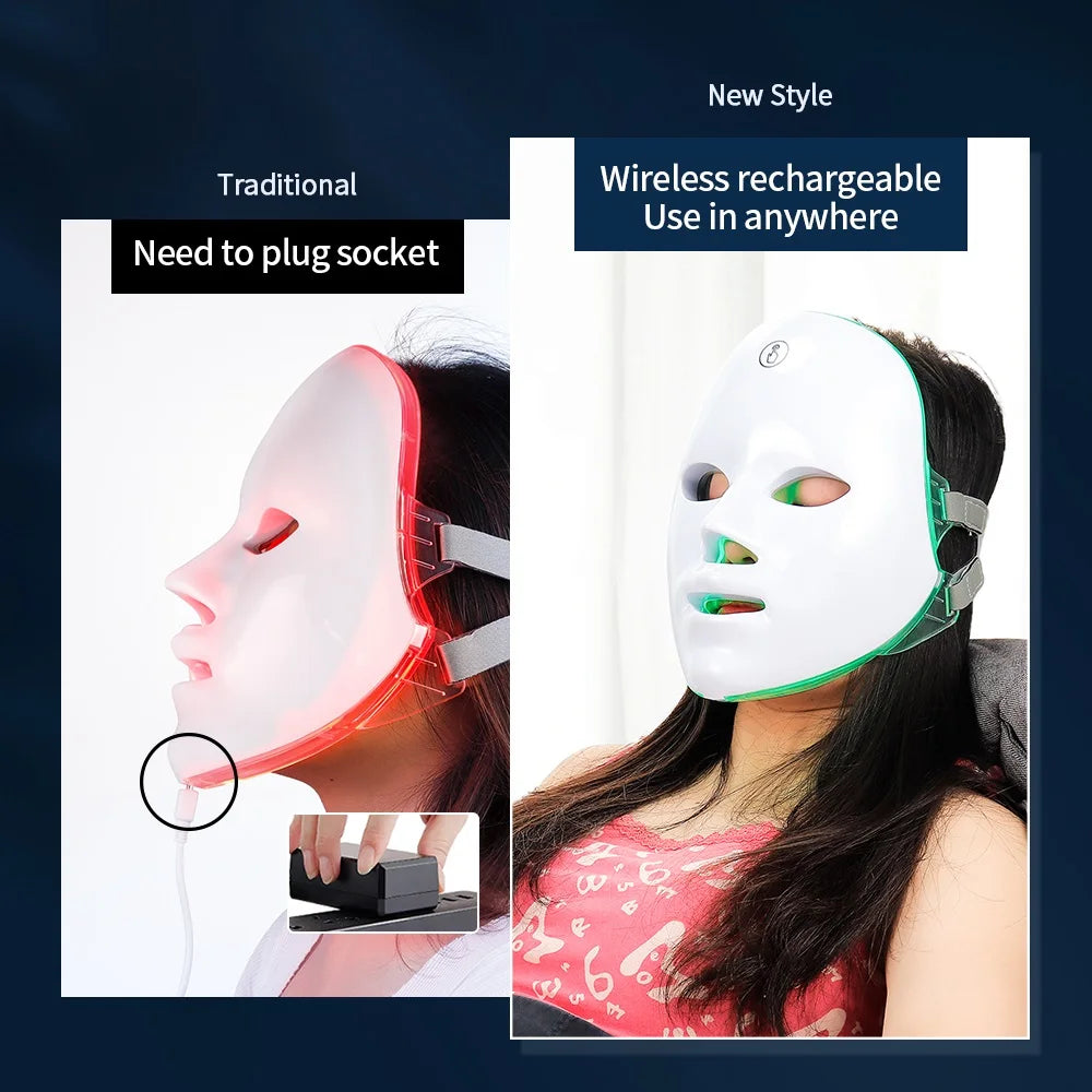 LED Facial Mask 7 Colors Neck Therapy Anti-Aging Care
