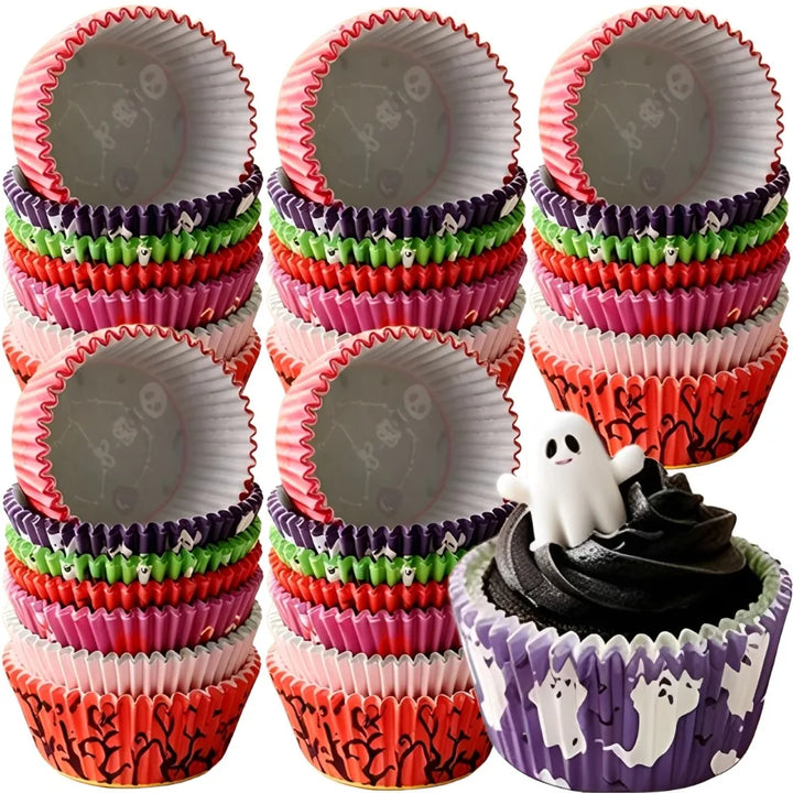 100PCS Halloween Cupcake Liners Ghost Pumpkin Muffin Baking Cups Wrapper Tray Holder DIY Party Candy Cake Decorations Supplies