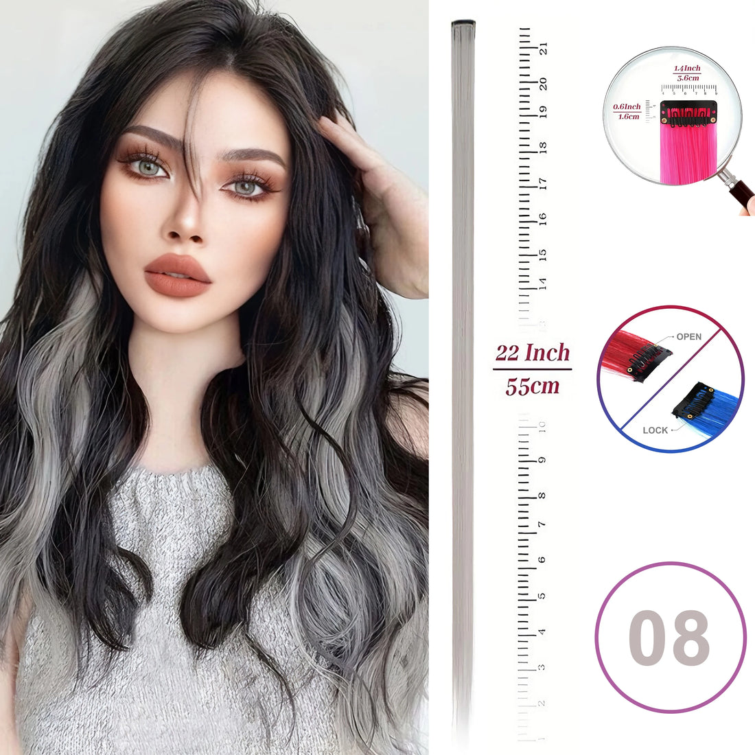 Hair Extensions Clip in 22 Inch Colored Hair Extensions Party Highlights Long Straight Synthetic Hairpieces for Women Kids Girls