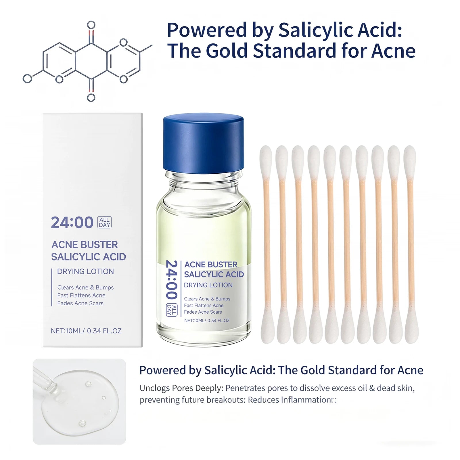 Salicylic Acid Drying Lotion Face Serum with Cotton Swab