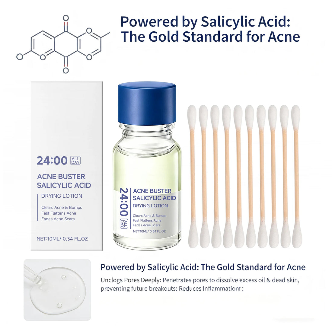 Salicylic Acid Drying Lotion Face Serum with Cotton Swab
