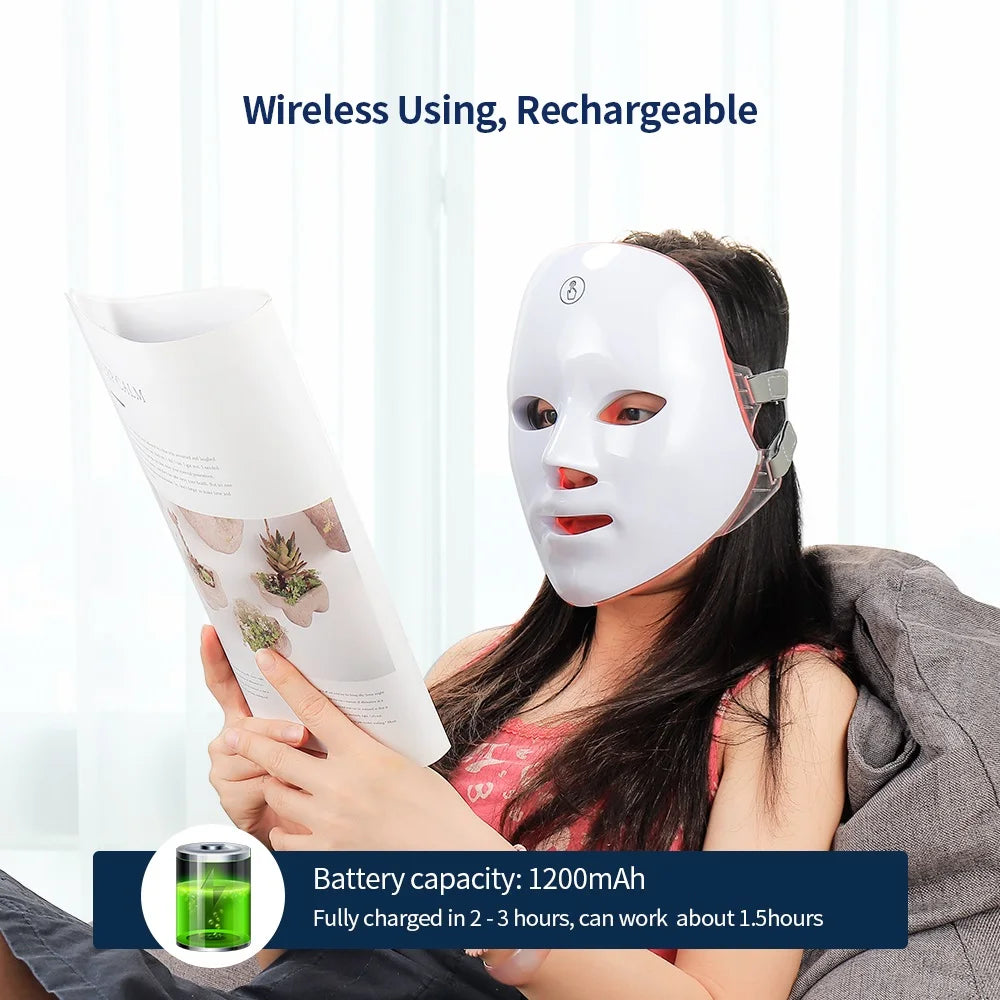 LED Facial Mask 7 Colors Neck Therapy Anti-Aging Care