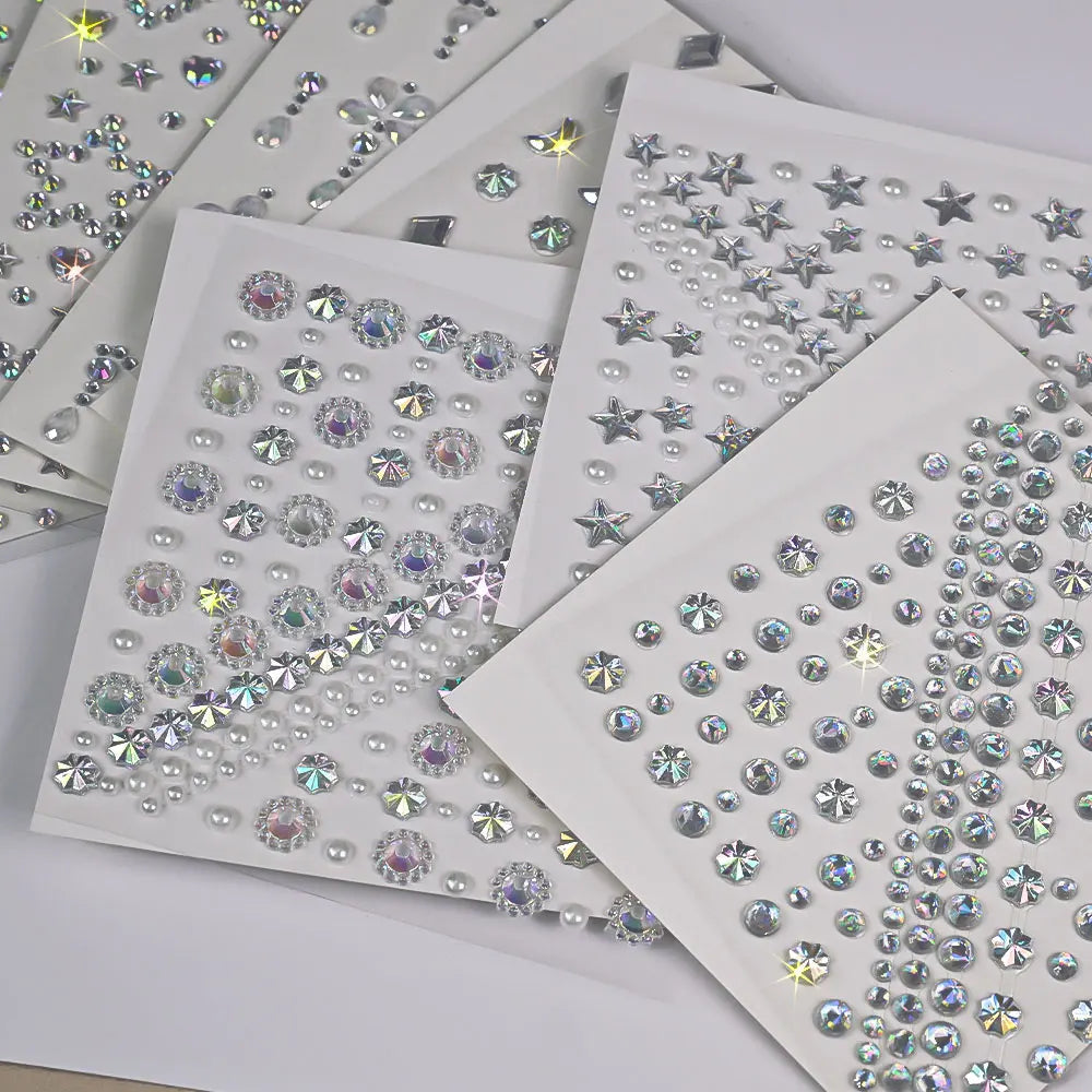 1pcs Laser Sparkle Stars Diamond/Pearls Face Gems Stickers Heart Moon Shape Rhinestones for Eyes/Face Stickers Temporary Tattoos